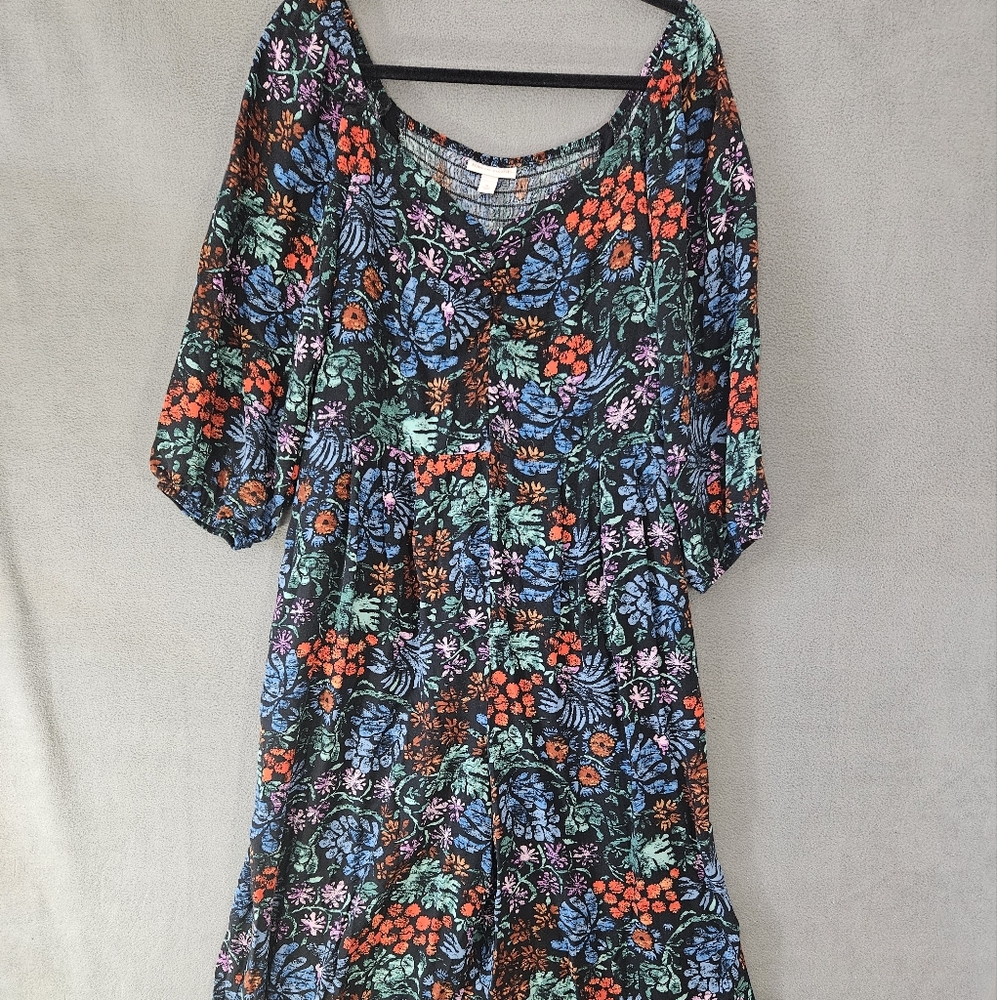 Knox Rose Boho Womens XL Jumpsuit Romper Black Floral Off The Shoulders